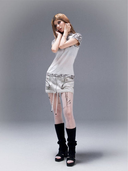 Polo Neck Collision Color Short Sleeve Top【s0000008468】