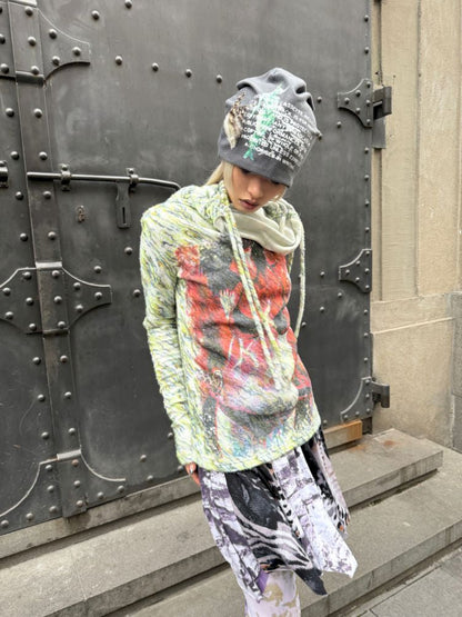 Printed Stacked Collar Drawstring Knit Sweater【s0000007656】