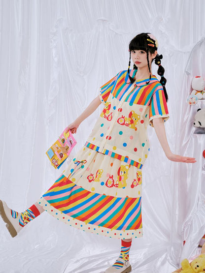 Rainbow Diary Printed Patchwork Half Skirt【s0000009101】