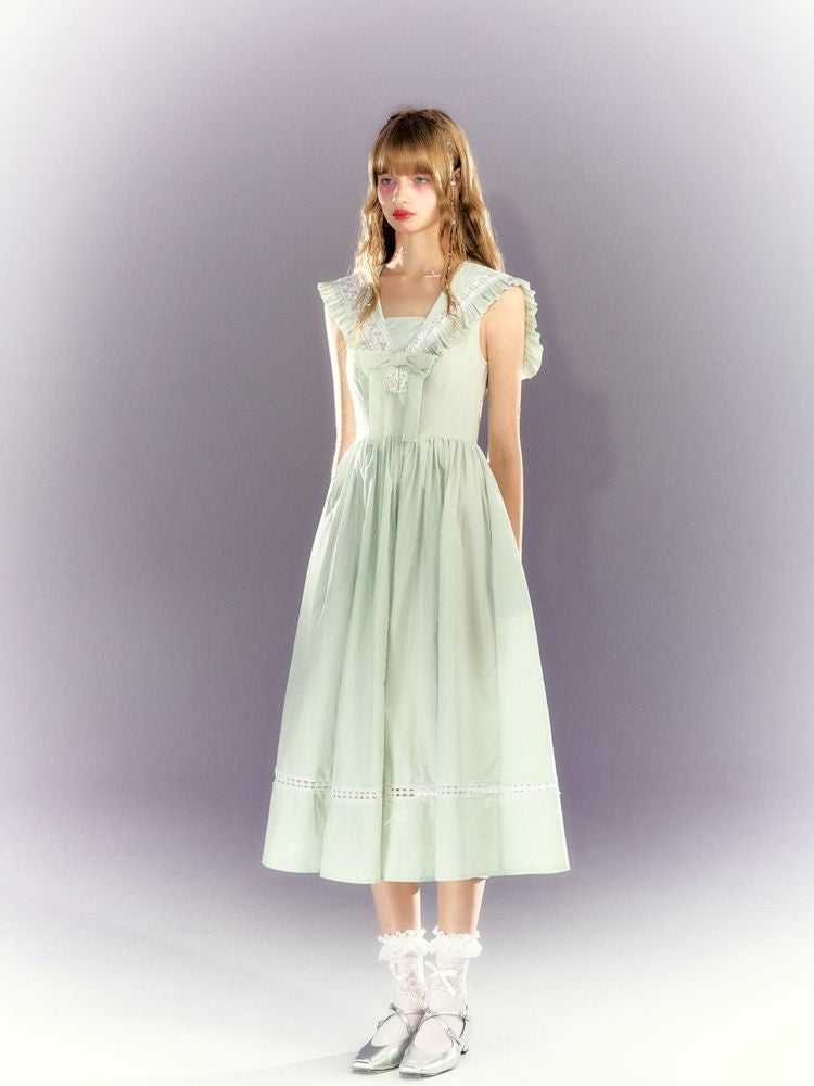 Navy Neck Sleeveless Girl's Long Dress【s0000009307】