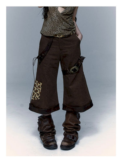 Leopard Leather Loose Low Waist Contour Seven Pants【s0000008405】