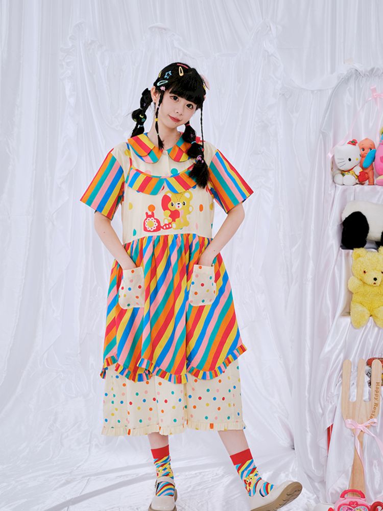 Rainbow Diary Printed Halter Dress【s0000009103】