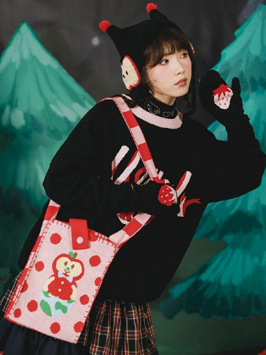 Polka Dot Stripe Knit Crossbody Computer Bag【s0000005689】