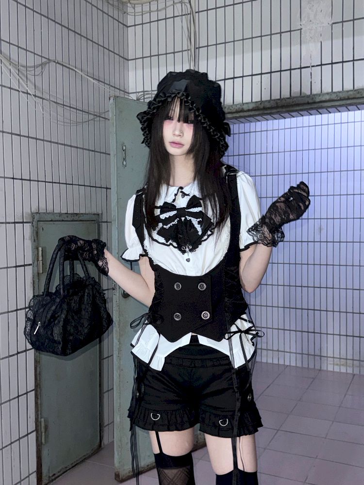 Black Vest Lace Shorts Set【s0000012021】