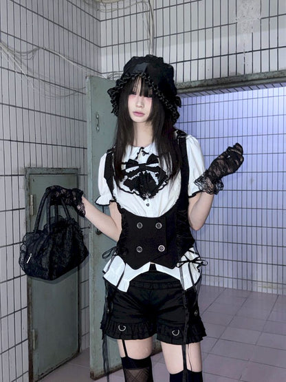Black Vest Lace Shorts Set【s0000012021】