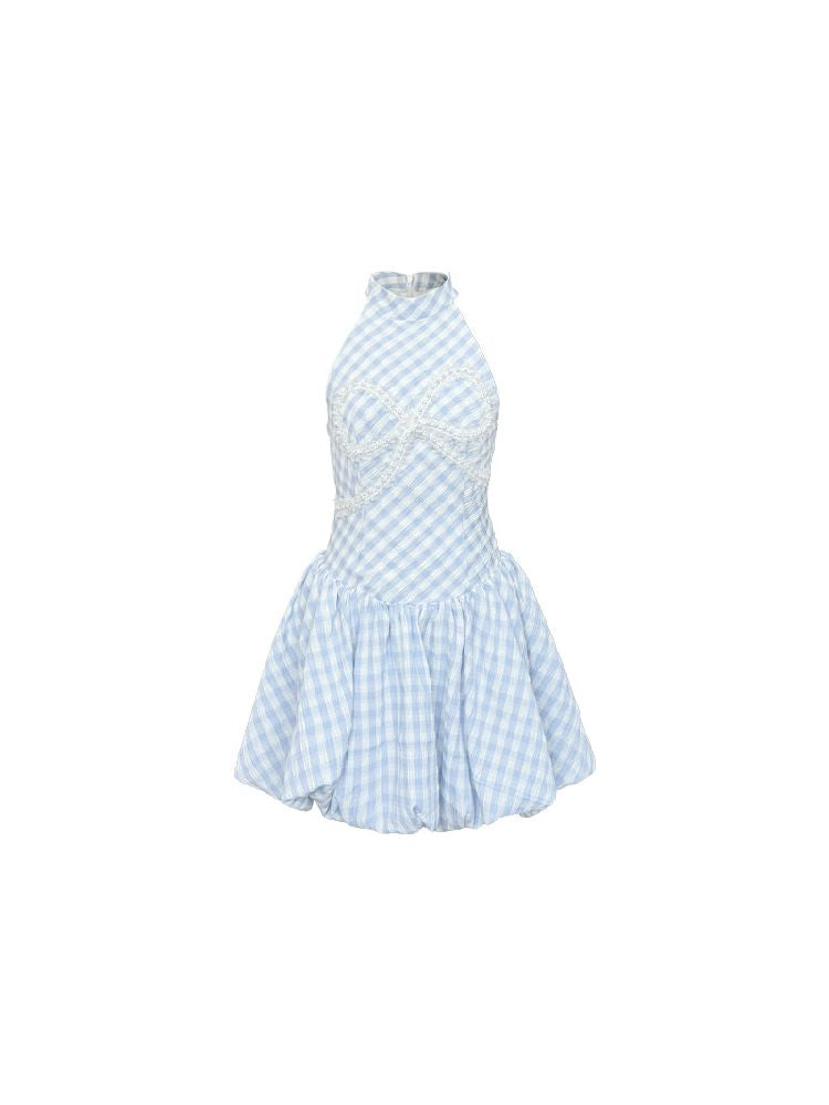 Plaid Pearl Bow Waisted Short Dress【s0000009318】