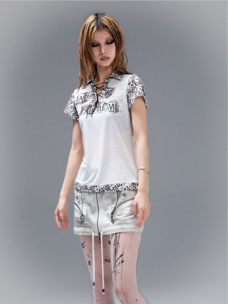 Polo Neck Collision Color Short Sleeve Top【s0000008468】