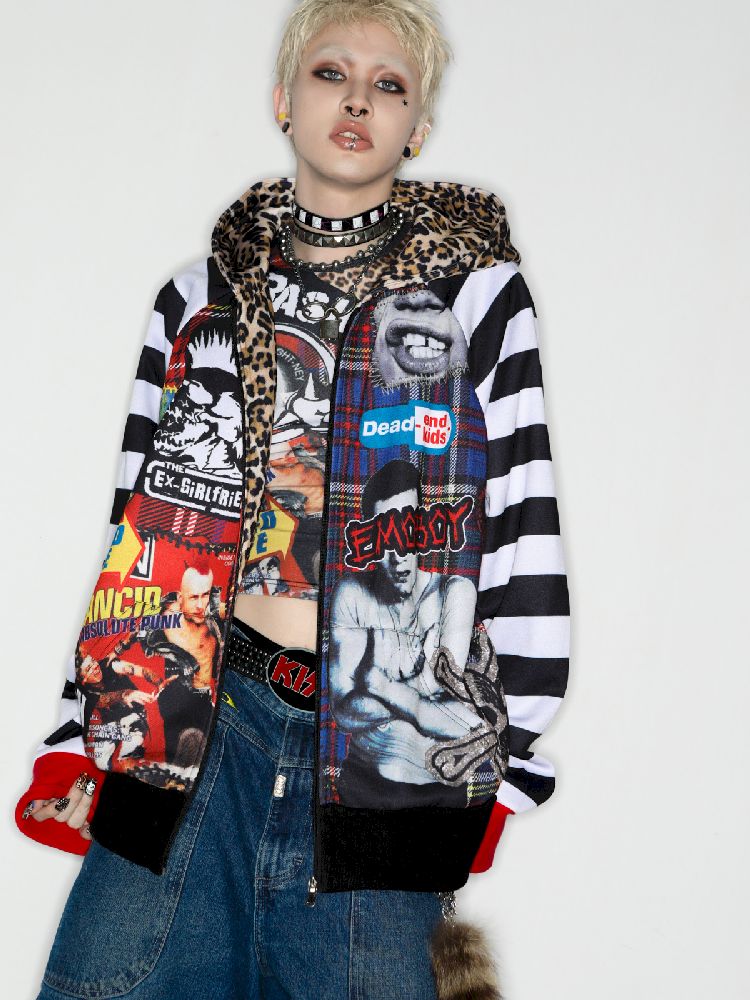 American punk leopard print Zipper Sweatshirt Jacket【s0000010272】