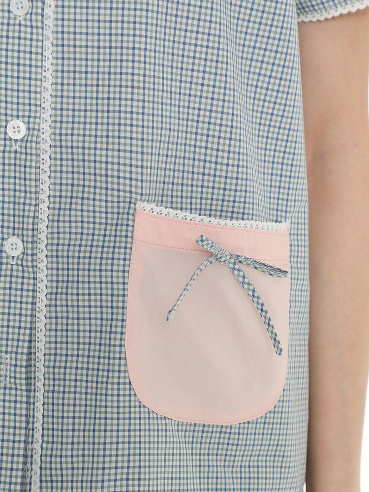 Lace Bow Embroidery Short Sleeve Shorts Pajama Set【s0000008661】