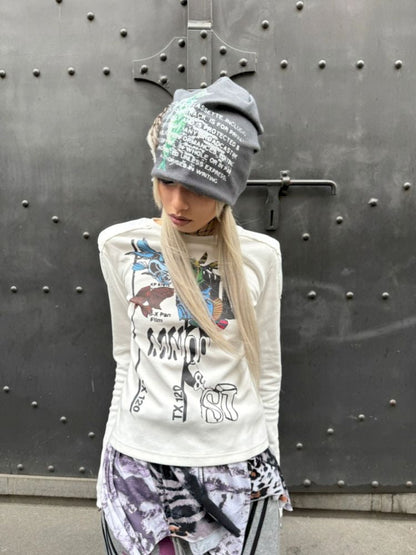 Printed Shaped Shoulder Design Bottom Long Sleeve【s0000007657】