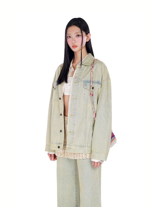 Nostalgia Heavy Wash Carved Hardware Loose Denim Jacket 【s0000008660】