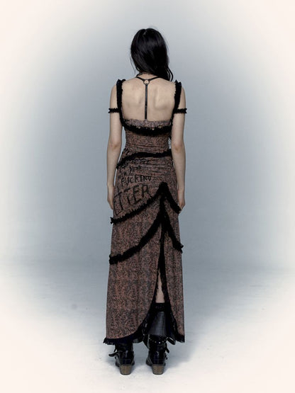 Street Rock Reversible Slim Leopard Mesh Long Dress【s0000008403】