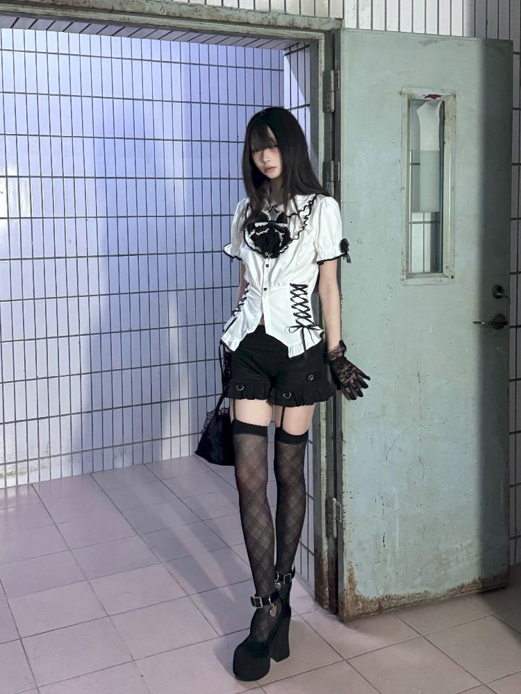 Black Vest Lace Shorts Set【s0000012021】