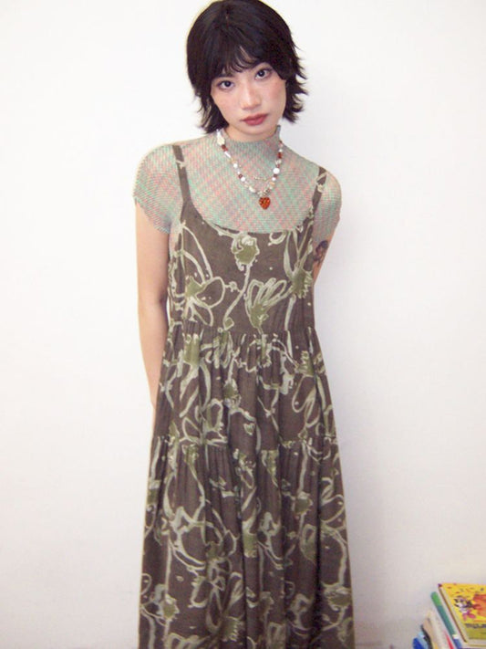 Ink print halter A-line dress loose skirt【s0000008825】