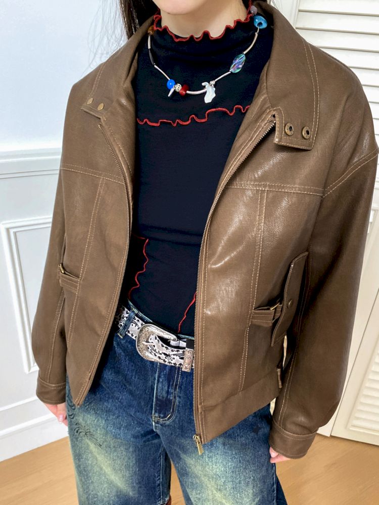 Brown Leather Jacket【s0000010090】