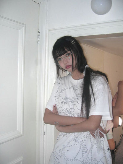 Black and white loose lace T-shirt【s0000009271】