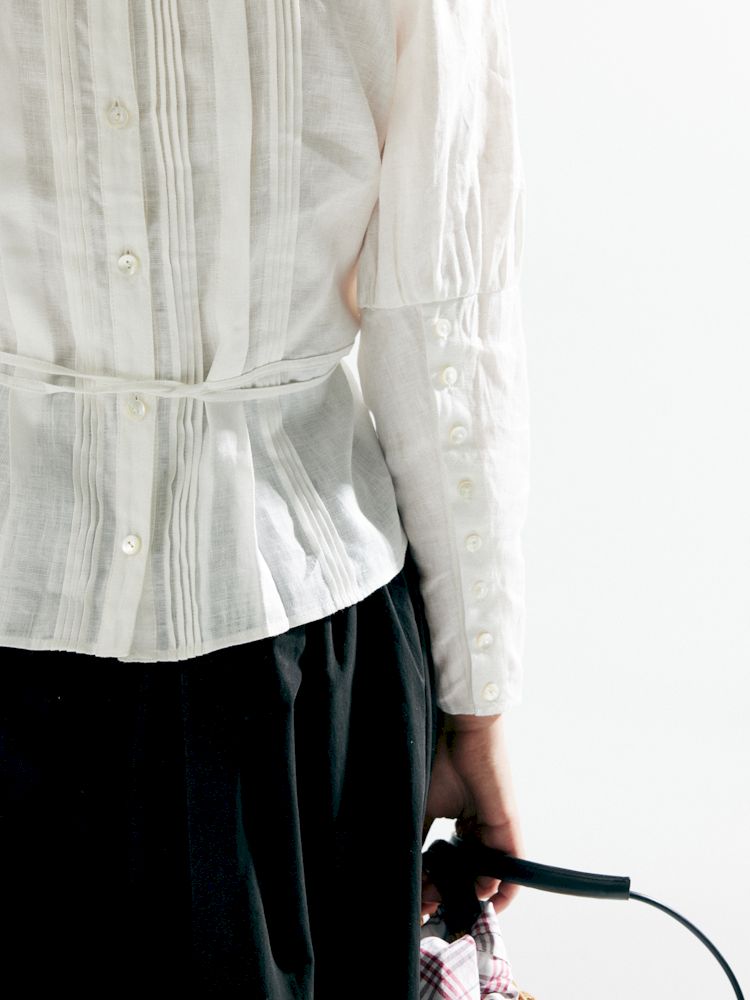 Lamb Leg Sleeve 100% Linen Shirt【s0000007643】