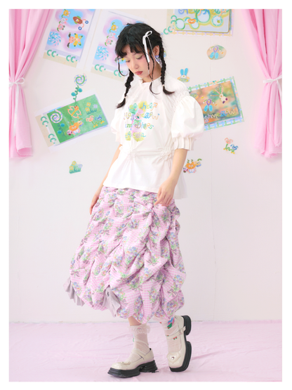 Multi Layered Pleated Metallic Bow Puffy Half Skirt【s0000009546】