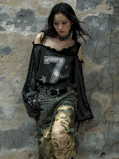 lace stitching sports jersey short top