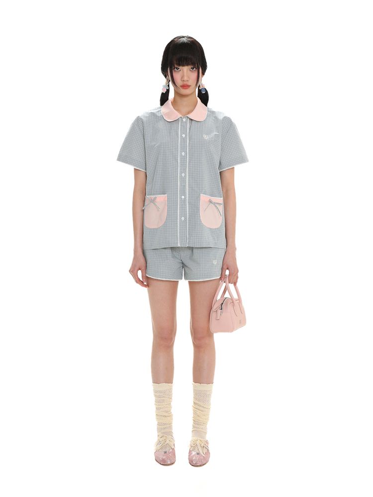 Lace Bow Embroidery Short Sleeve Shorts Pajama Set【s0000008661】