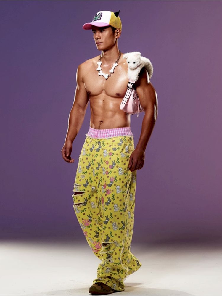 Cat Rabbit Printed Ripped Jeans【s0000008983】