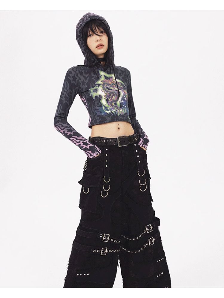 Dragon Print Short Sweatshirt【s0000005966】