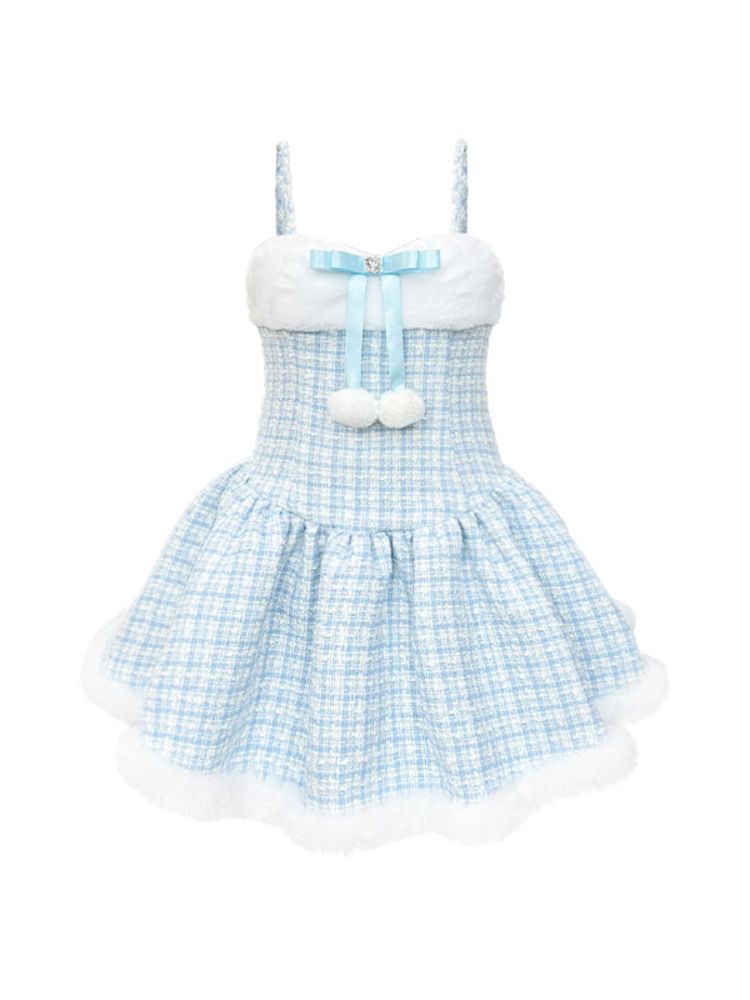 Diamond Bow Hairball Halter Dress【s0000006050】