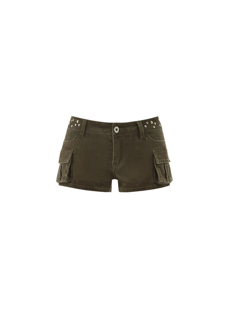 Studded Workwear Low Waisted Hipster Proportionate Shorts【s0000009429】
