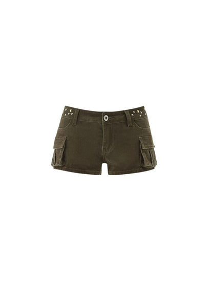 Studded Workwear Low Waisted Hipster Proportionate Shorts【s0000009429】