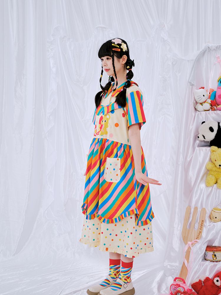 Rainbow Diary Printed Halter Dress【s0000009103】