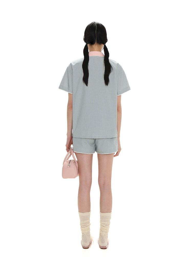 Lace Bow Embroidery Short Sleeve Shorts Pajama Set【s0000008661】