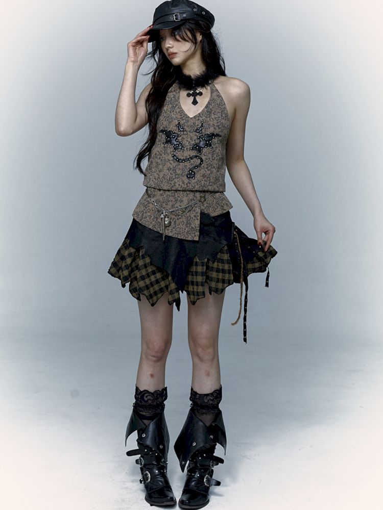 Embroidered Leopard Print Hanging Neck Vest Camisole【s0000009009】