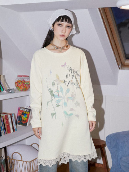 Printed Loose Casual Long Sleeve T-Shirt Dress【s0000010098】
