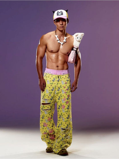 Cat Rabbit Printed Ripped Jeans【s0000008983】