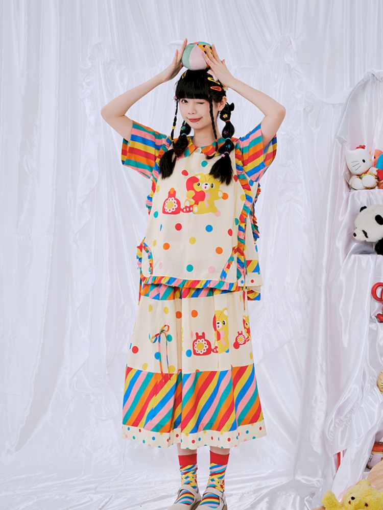 Rainbow Diary Printed Patchwork Half Skirt【s0000009101】