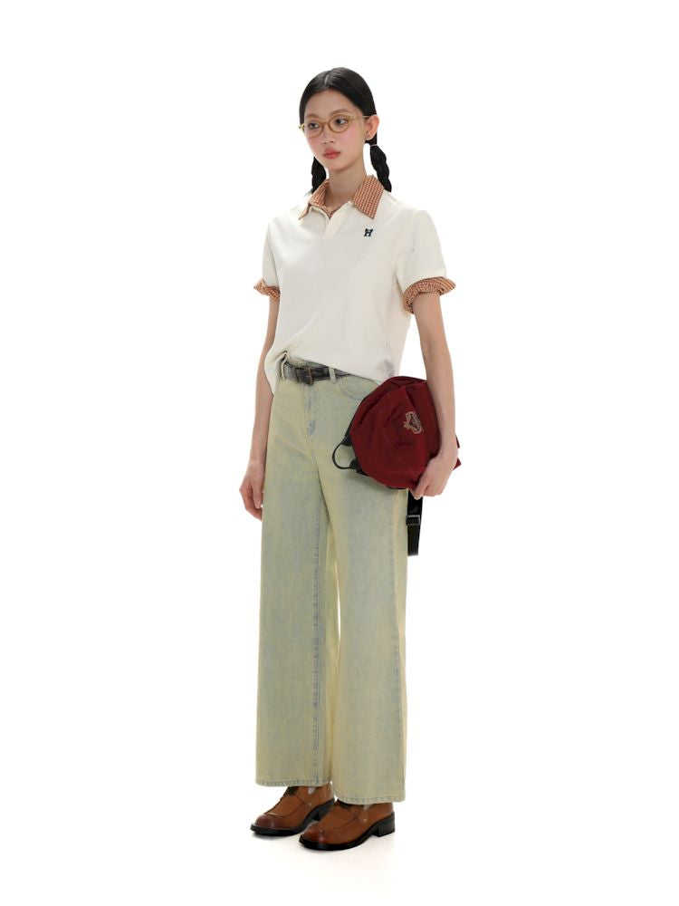 Butterfly M Embroidery Hole Breaking Short Sleeve Polo Shirt【s0000008659】