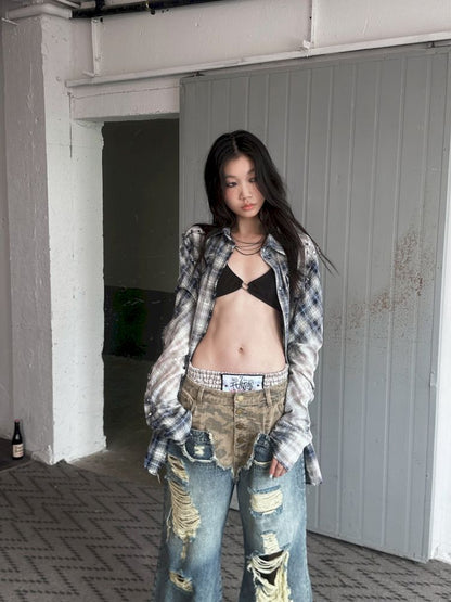 Old Studded Plaid Swoosh Work Shirt【s0000008494】