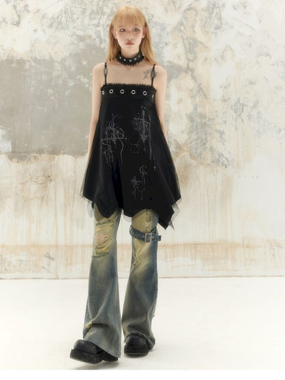 Washed and worn holes low-rise denim pants【s0000008391】