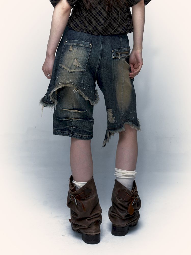 Punk street washed and worn wide-leg jeans【s0000008127】