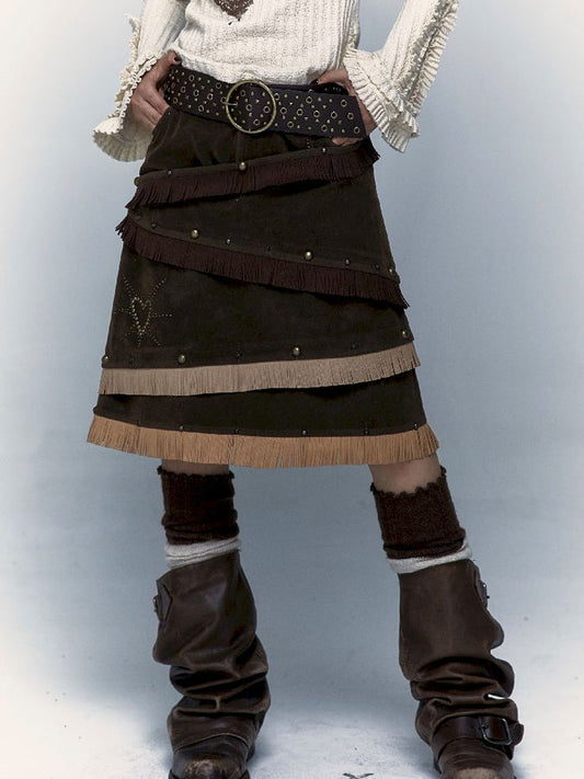 suede detachable tassel skirt