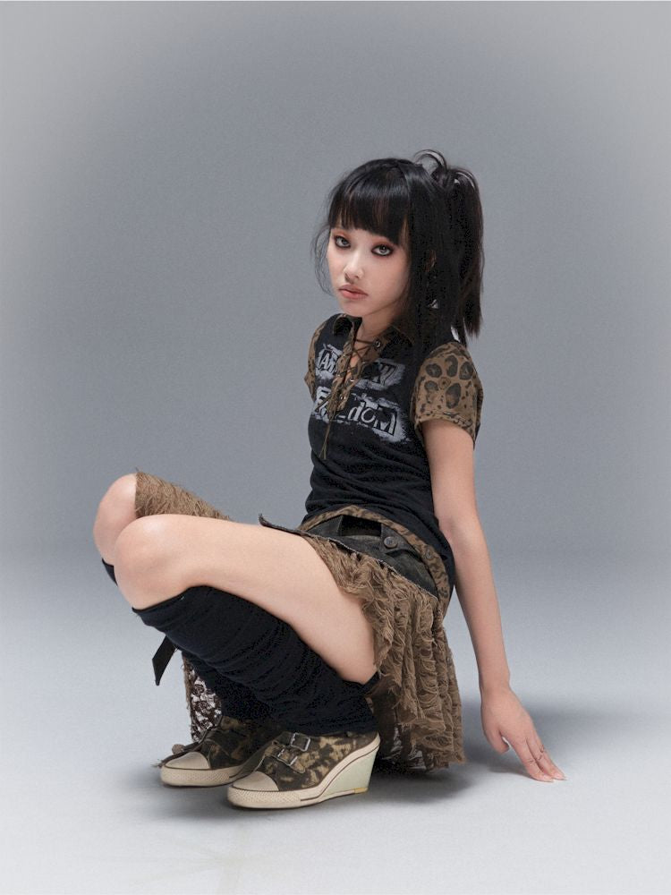 Polo Neck Collision Color Short Sleeve Top【s0000008468】