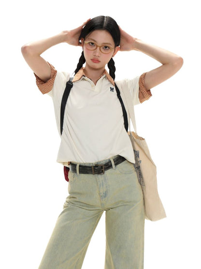 Butterfly M Embroidery Hole Breaking Short Sleeve Polo Shirt【s0000008659】