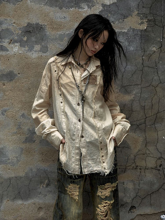 punk lazy old washed color shirt