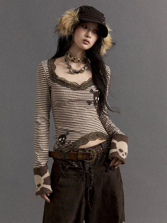 punk rock striped lace top