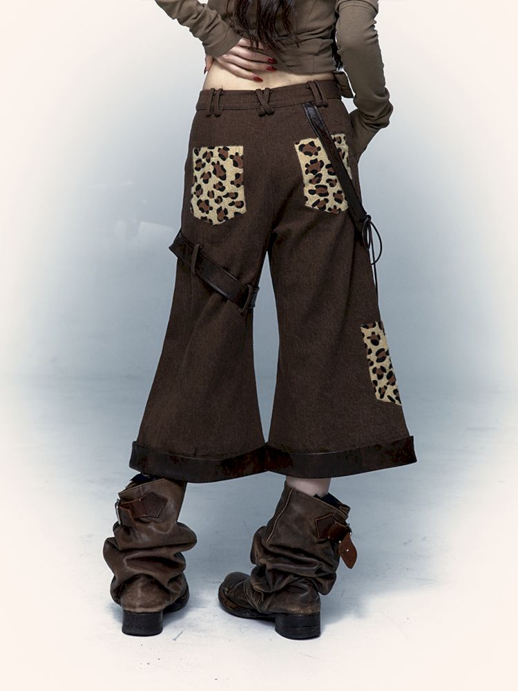 Leopard Leather Loose Low Waist Contour Seven Pants【s0000008405】