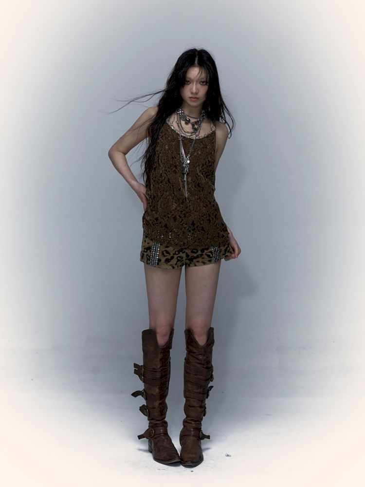 Slouchy Old Hollowed Out Loose Flocked Lace Vest【s0000008134】