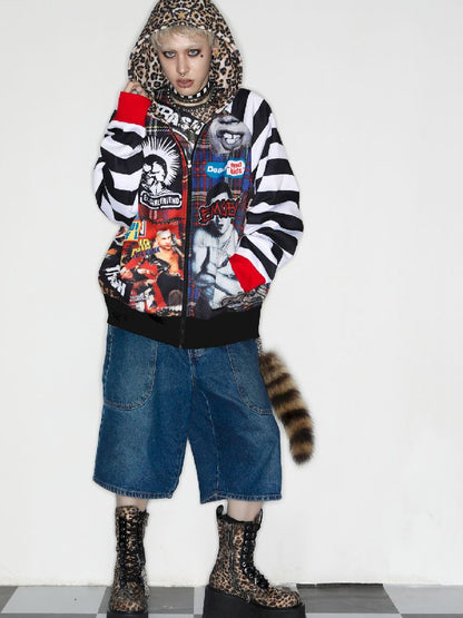 American punk leopard print Zipper Sweatshirt Jacket【s0000010272】