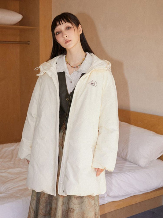 Loose mid-length embroidered hooded down jacket【s0000010094】