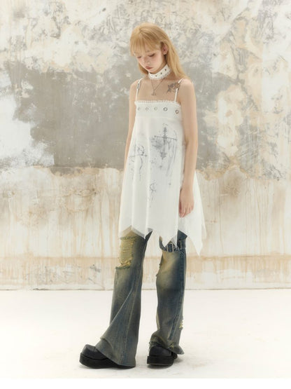 Washed and worn holes low-rise denim pants【s0000008391】