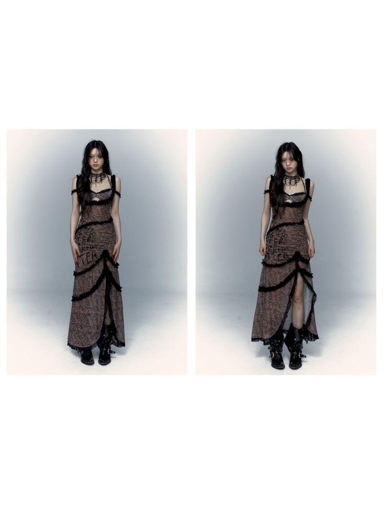 Street Rock Reversible Slim Leopard Mesh Long Dress【s0000008403】